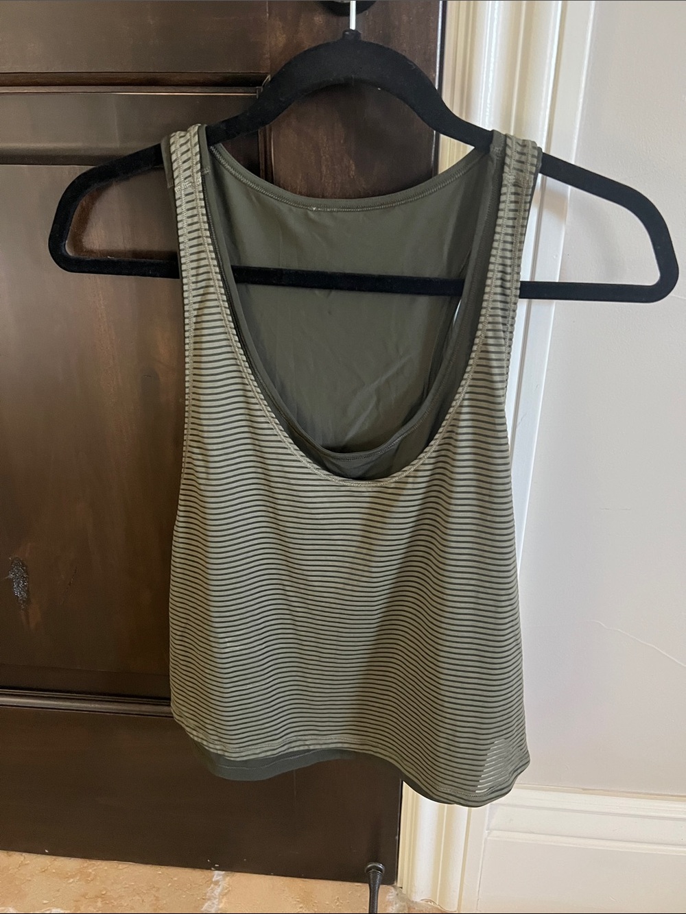 Lululemon Striped Olive Green Racerback Tank Top double layer